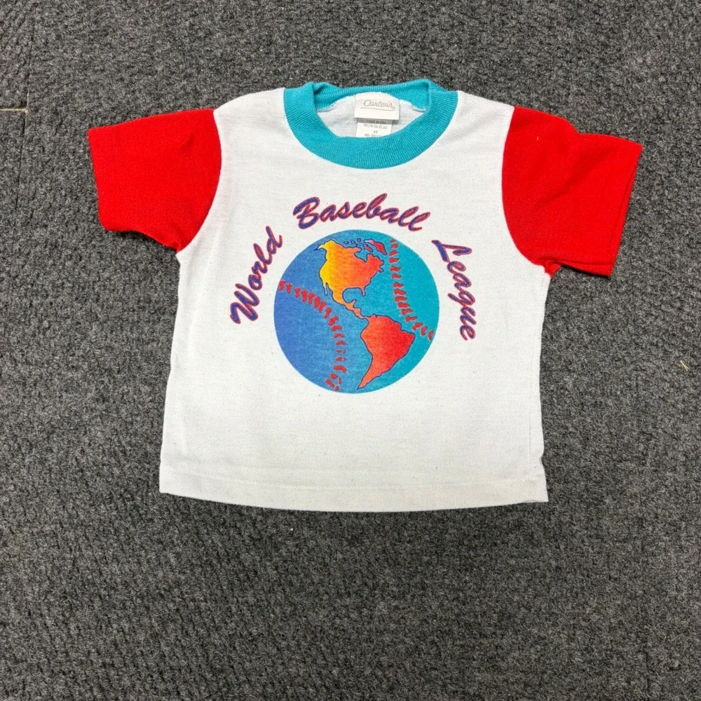 Vintage Carters World Baseball League T-Shirt 3T Colorblock Made in USA Ringer
